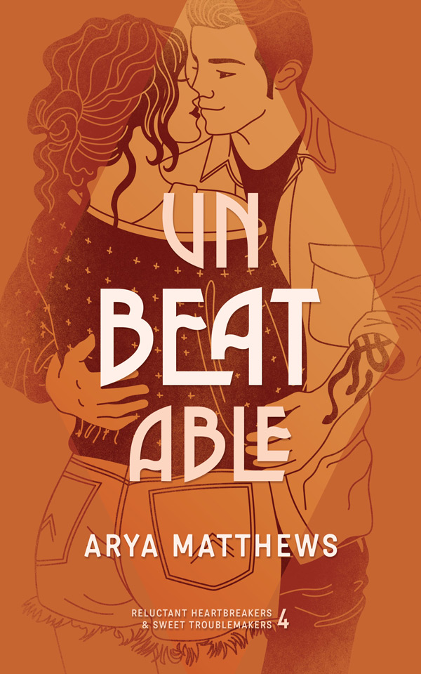 book cover of unBEATable by Arya Matthews handsome young man gray background orange title